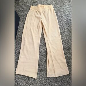Ribbed Cream Wide-Leg Pants